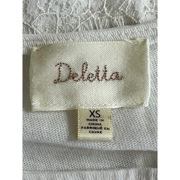 Deletta Anthropologie‎ Top Womens XS Lace Flutter Sleeves White Linen Fairy Boho - Picture 6 of 6